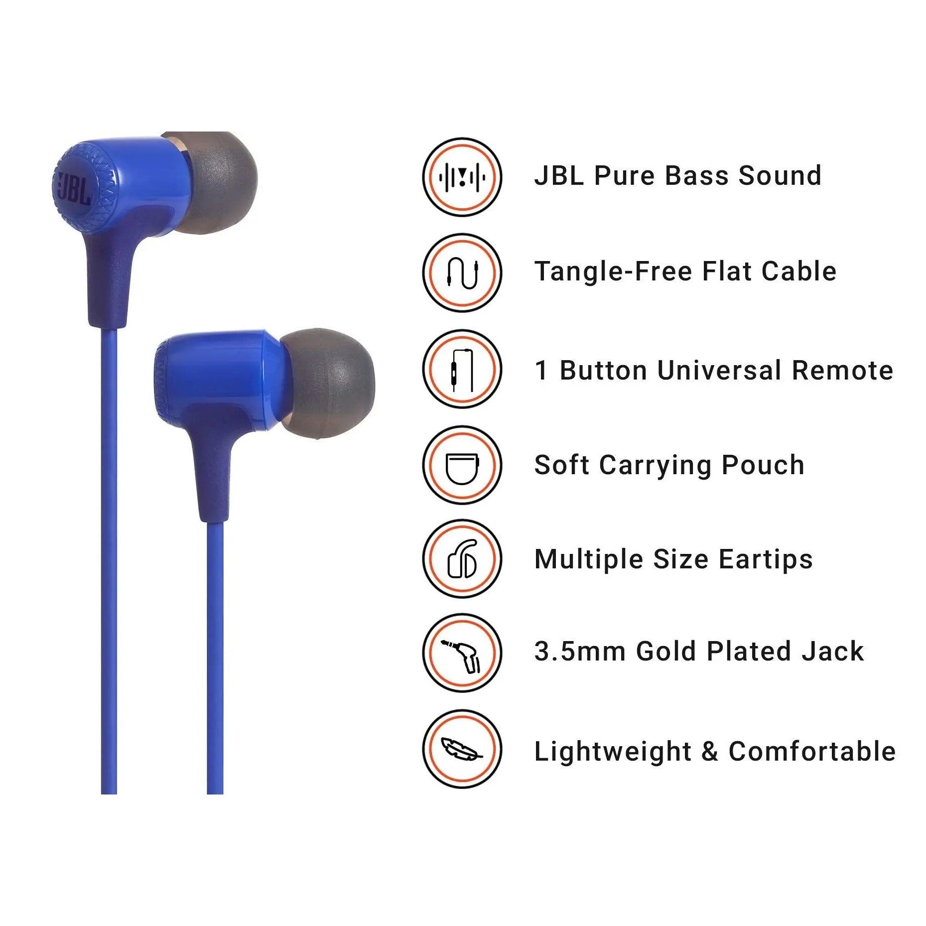 JBL E15 In-Ear Earphones With In-Line Microphone - Blue (New) JBL