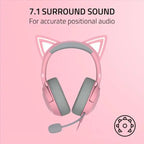 Razer Kraken Kitty Ears V2 Wired RGB Headset 40mm Drivers 7.1 Sound - Pink - Refurbished Razer