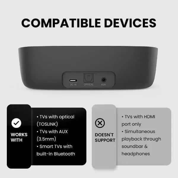 Avantree Ensemble Wireless TV On-Ear Headphone Set Black  - New Avantree