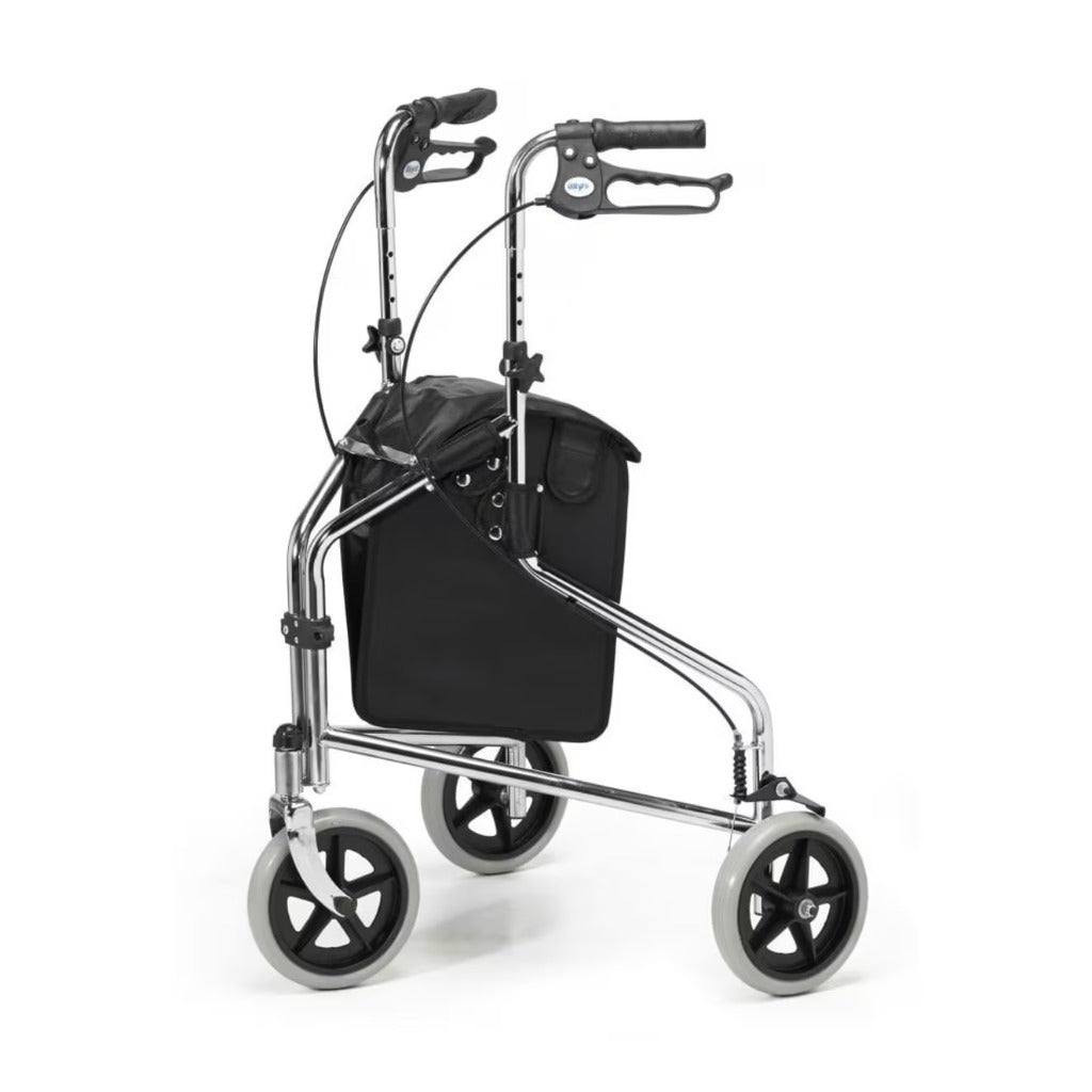 Days Tri Wheel Folding Walker - Mobility Aid, Loop Brakes, Height Adjustable, Chrome Plated - Very Good