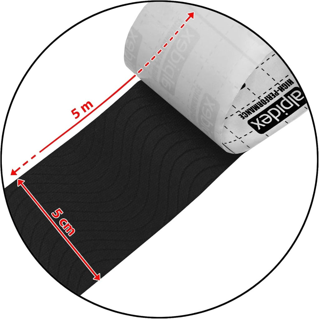 ALPIDEX Kinesiology Tape 6 Rolls - 5m x 5cm Black Elastic Muscle Support Strapping Tape - Skin Friendly - Damaged Box
