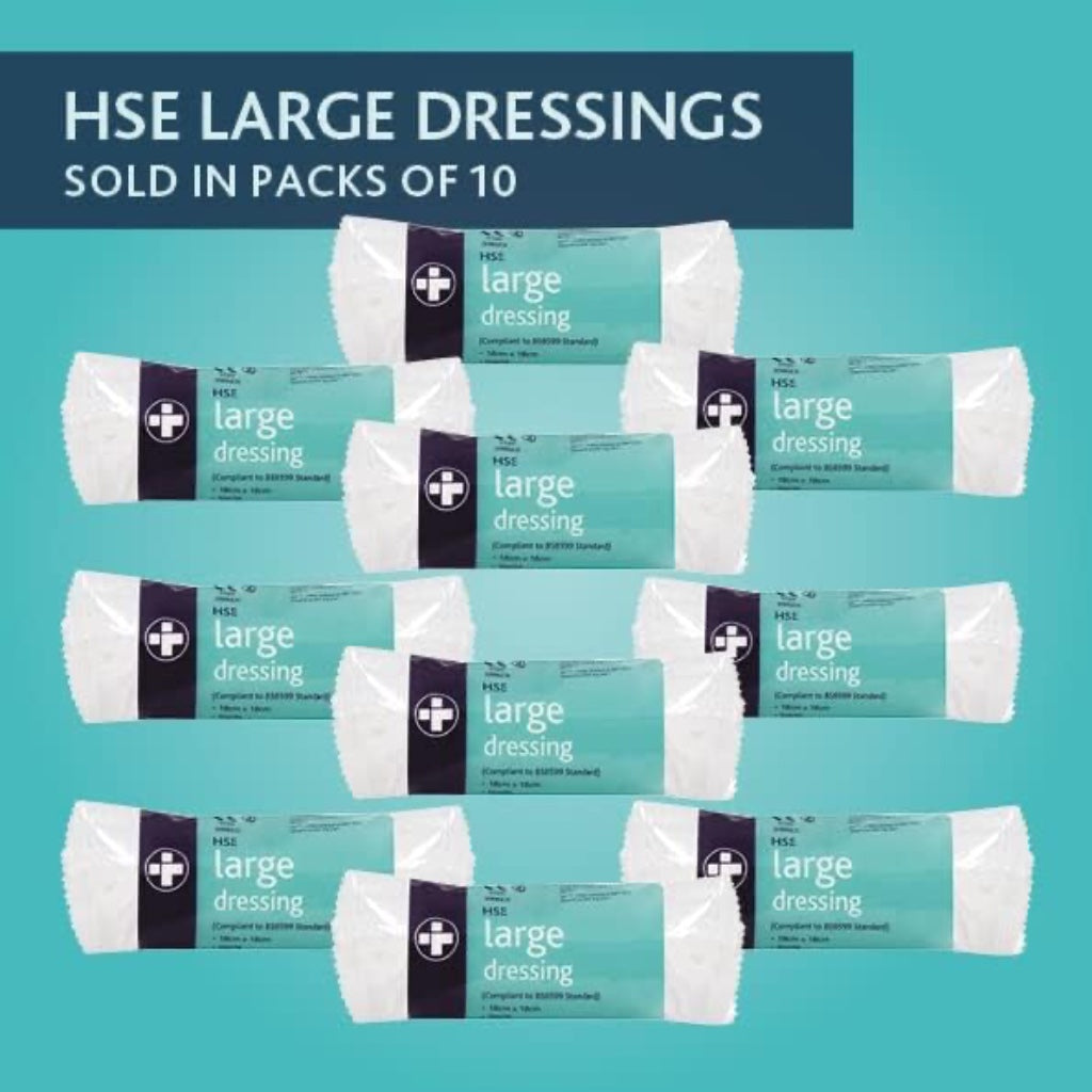 Reliance Medical Large HSE Dressing Bandage - Sterile, 18x18cm, First Aid Kit Refill, 10 Pack - New