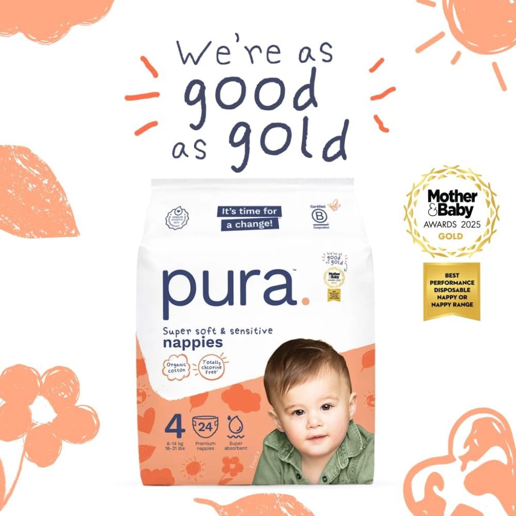 Pura Baby Nappies Size 4 - 144 Count - 8-14kg - Hypoallergenic Sensitive Skin - Leak Protection - Damaged Box