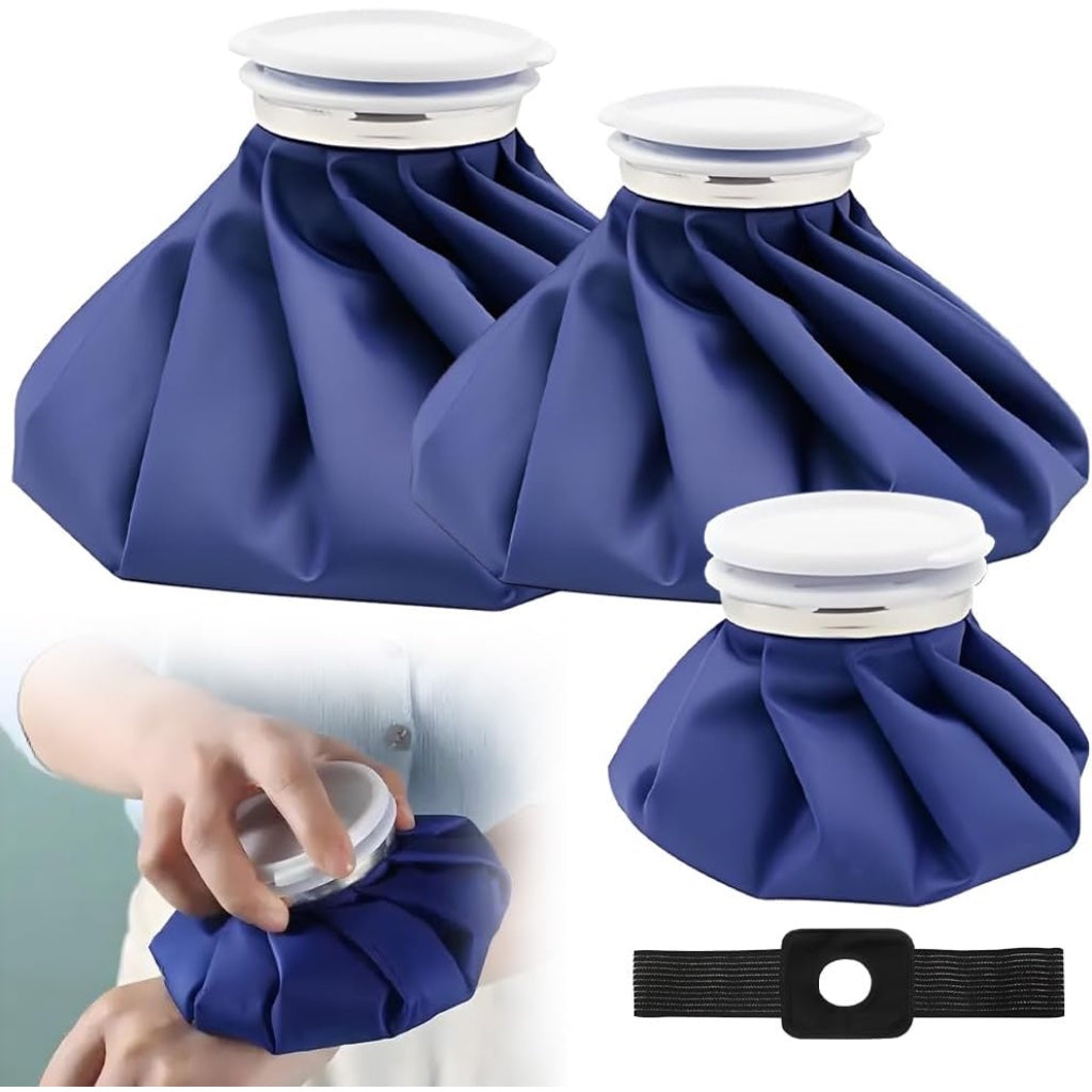 Ice Bag for Injuries Reusable - Hot Cold Pack with Elastic Support Wrap - Dark Blue 3 Sizes (6"/9"/11") - 3 Pcs Set for Pain Relief - Like New