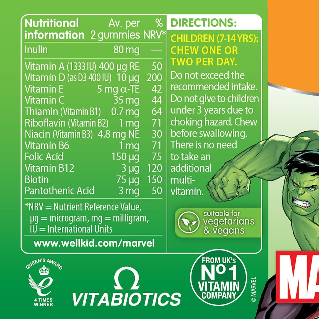 Wellkid Marvel Kids MultiVitamins - 50 Chewable Gummies - Children's Daily Health Supplement - New - BBE 02/2027