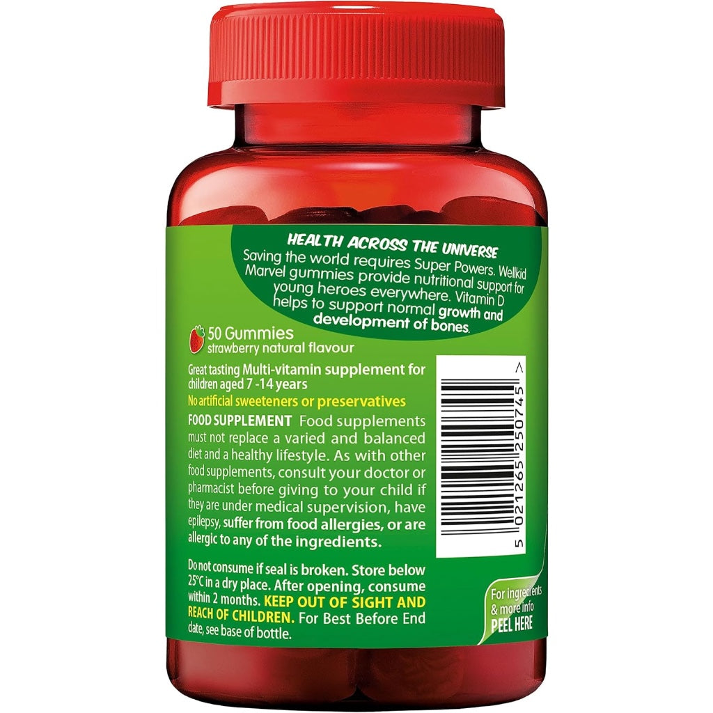 Wellkid Marvel Kids MultiVitamins - 50 Chewable Gummies - Children's Daily Health Supplement - New - BBE 02/2027