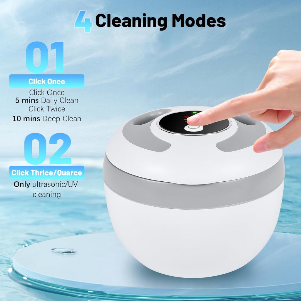TechKen Ultrasonic Retainer Cleaner - 45kHz Dental Machine with UV Light - Portable for Dentures, Aligner, Mouthguard - White Gray - Damaged Box
