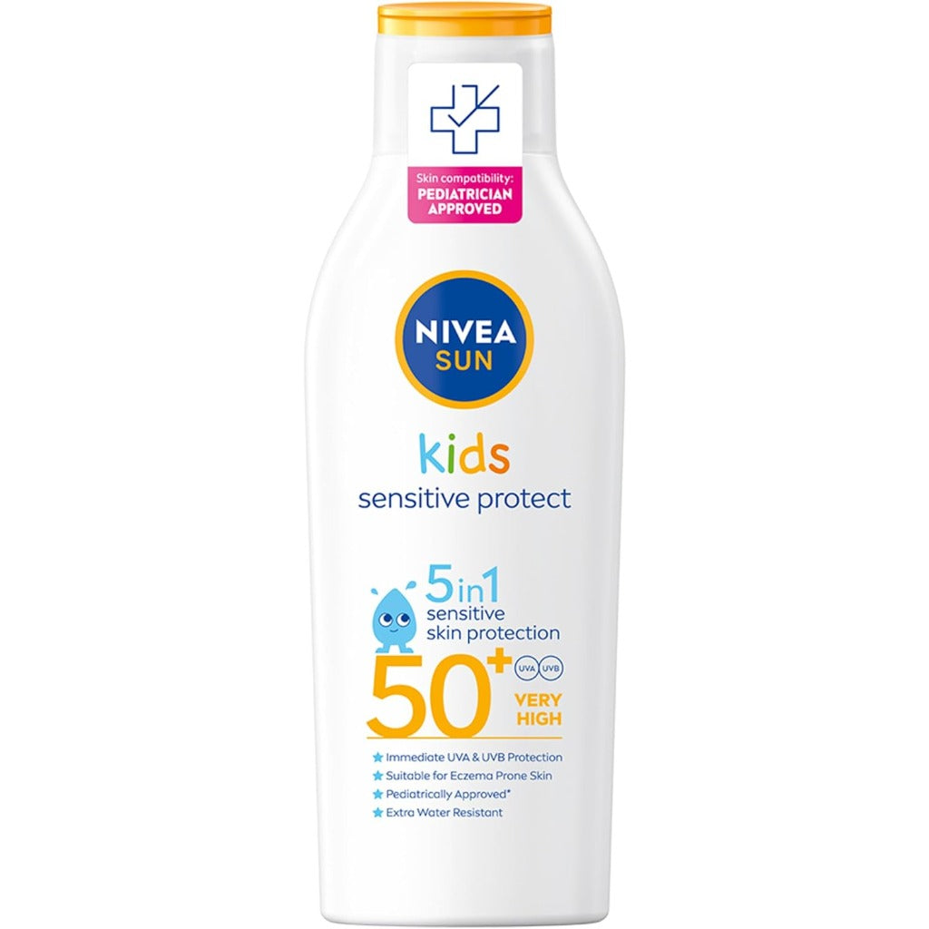 NIVEA SUN Kids Protect & Sensitive Sun Lotion SPF 50+ - 200ml Sunscreen for Sensitive Skin - Immediate Protection - New
