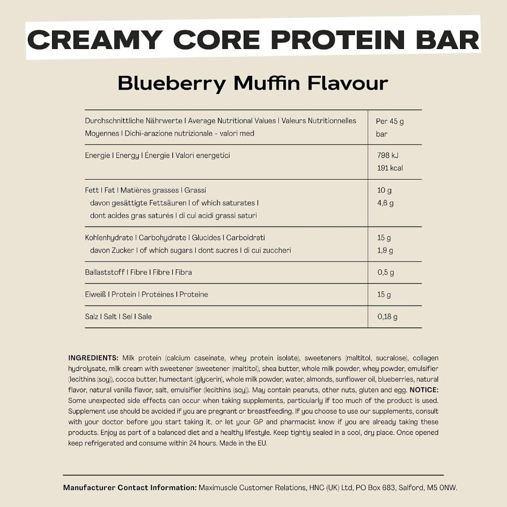 MaxiNutrition Creamy Core Bar Mix Box Variety pack (12 Bar x 45 g) 2 X 6 Flavours of bars, over 14g Protein per bar, Each with 195 calories or lower, No Added Sugar, No Artificial Flavours - Damaged Box - BBE 08/2026