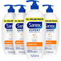 Sanex Expert Skin Health Sensitive Shower Gel 720ml x 4 Pump - Dermatologically Tested Body Wash - New