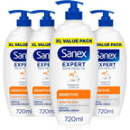 Sanex Expert Skin Health Sensitive Shower Gel 720ml x 4 Pump - Dermatologically Tested Body Wash - New