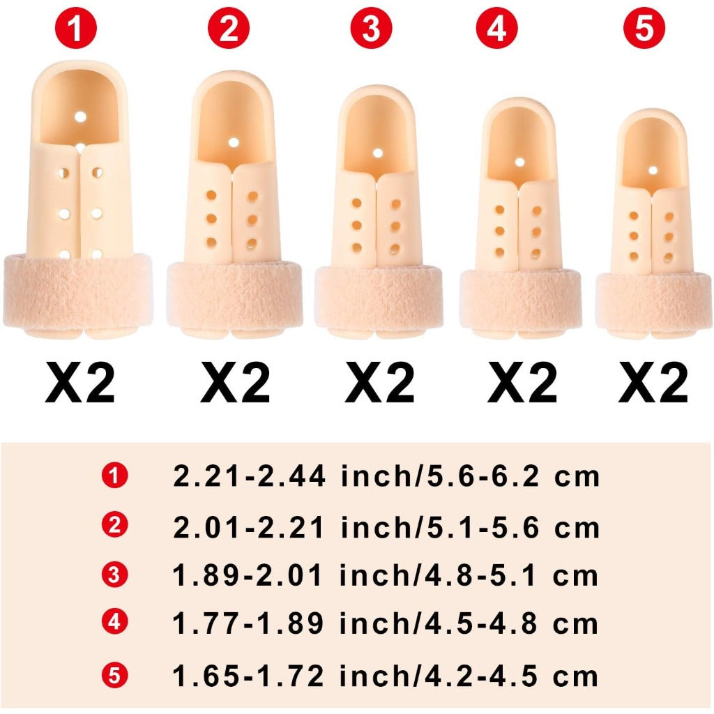 Finger Splint Mallet Finger Support Brace - 10 Pieces Plastic Adjustable Protector for Joint Protection, 5 Sizes - Very Good