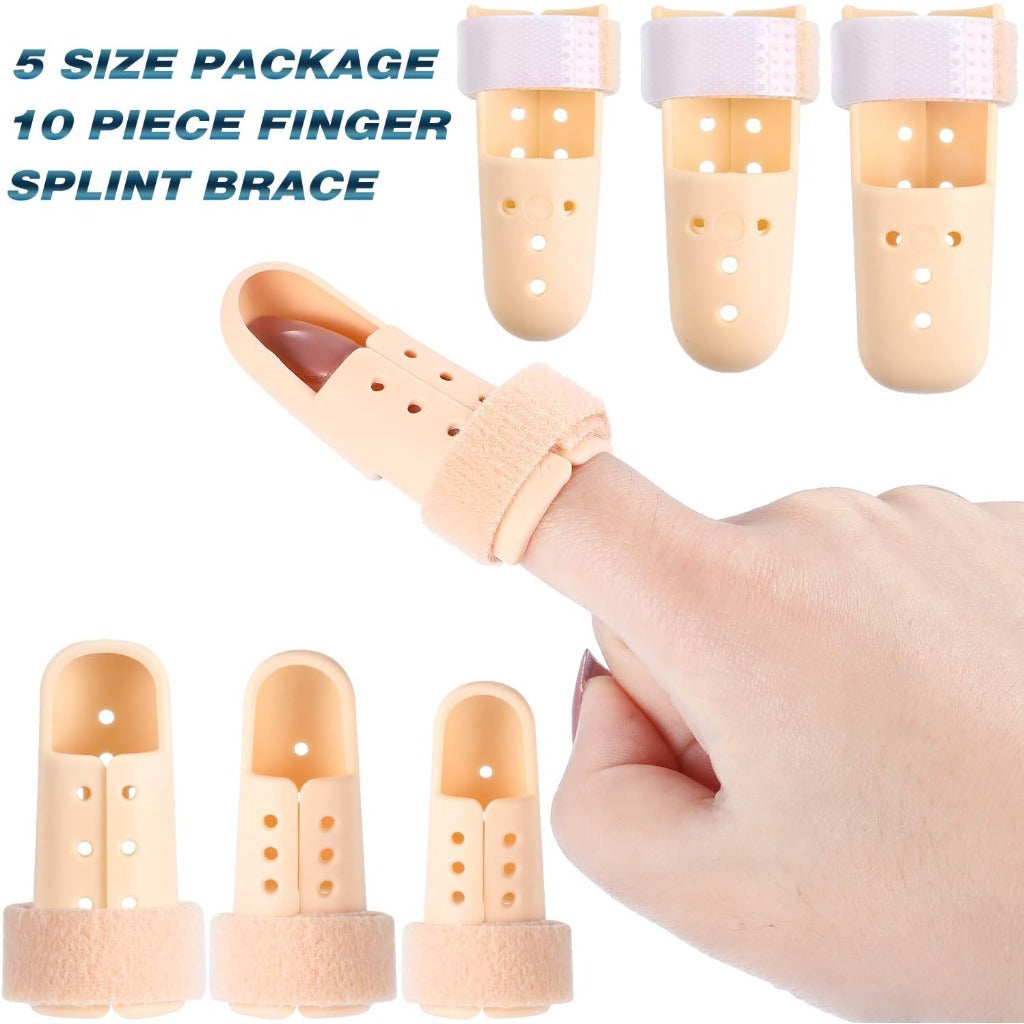 Finger Splint Mallet Finger Support Brace - 10 Pieces Plastic Adjustable Protector for Joint Protection, 5 Sizes - Very Good