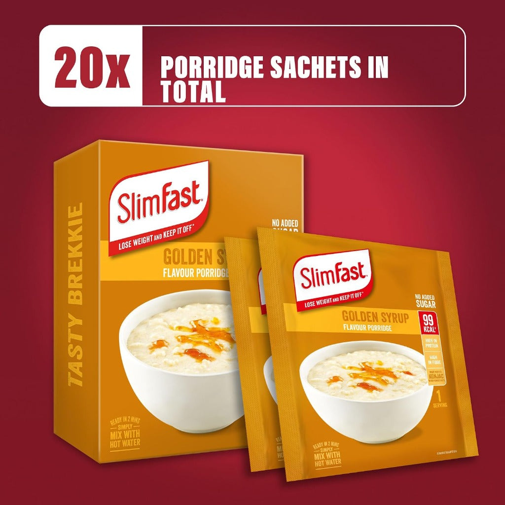 SlimFast Porridge Sachets - Golden Syrup Flavour - 20 Pack - Weight Loss Meal Replacement Breakfast - Damaged Box - BBE 06/2026