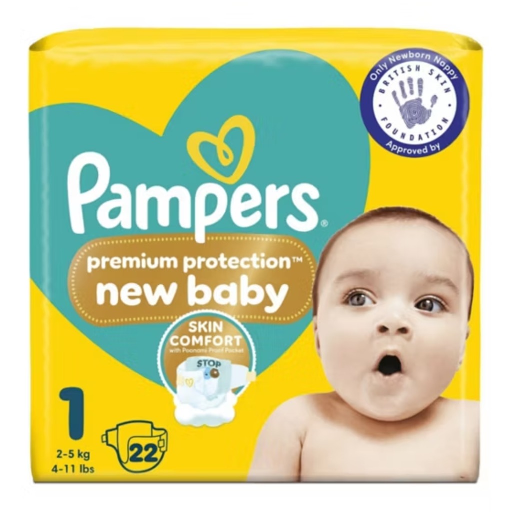 Pampers Premium Protection Nappies Size 1 Newborn 2-5kg - 180 Pack Monthly - British Skin Foundation Approved