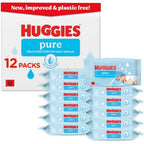 Huggies Pure Baby Wipes - Plastic Free - 99% Water, Fragrance Free, Hypoallergenic - 12 Pack (576 Wipes) - Damaged Box - BBE 02/2028