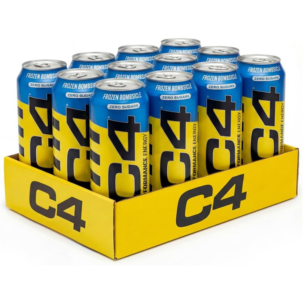 C4 Performance Energy Drinks Frozen Bombsicle 500ml (12 pack) | Sugar Free Energy Drink with 160mg Caffeine, 250mg Betaine, 1050mg Taurine | Low Calorie Fizzy Drinks for On the Go Energy and Focus - Damaged Box - BBE 08/2026