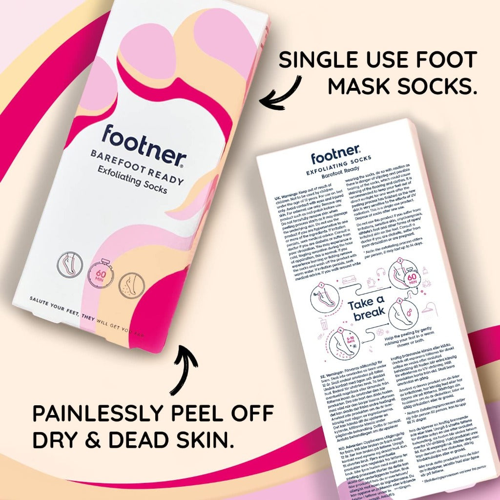 Footner Exfoliating Foot Mask Socks - Foot Peel for Hard Skin - Single 60 Minute Treatment - Smooth Soft Feet - Damaged Box