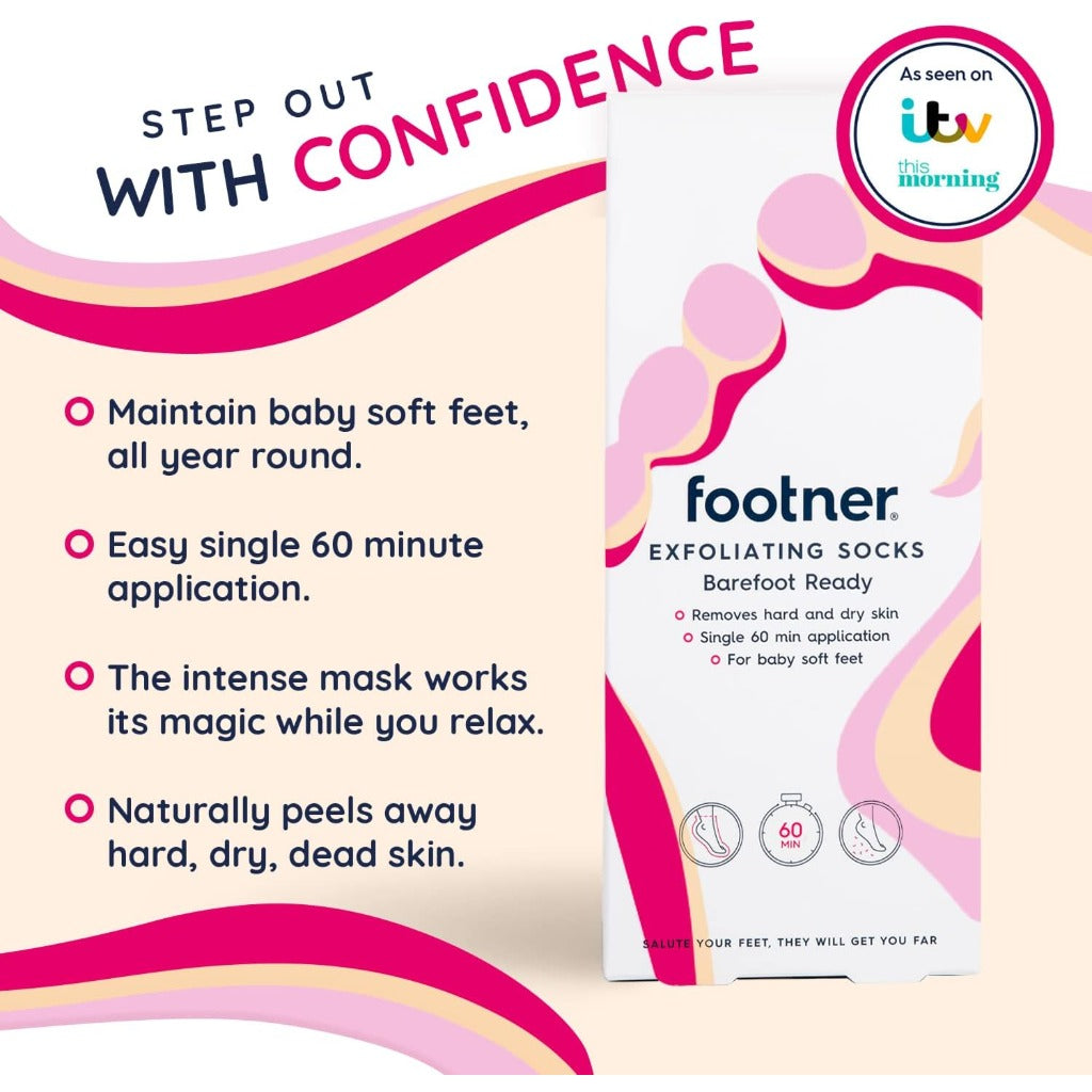 Footner Exfoliating Foot Mask Socks - Foot Peel for Hard Skin - Single 60 Minute Treatment - Smooth Soft Feet - Damaged Box