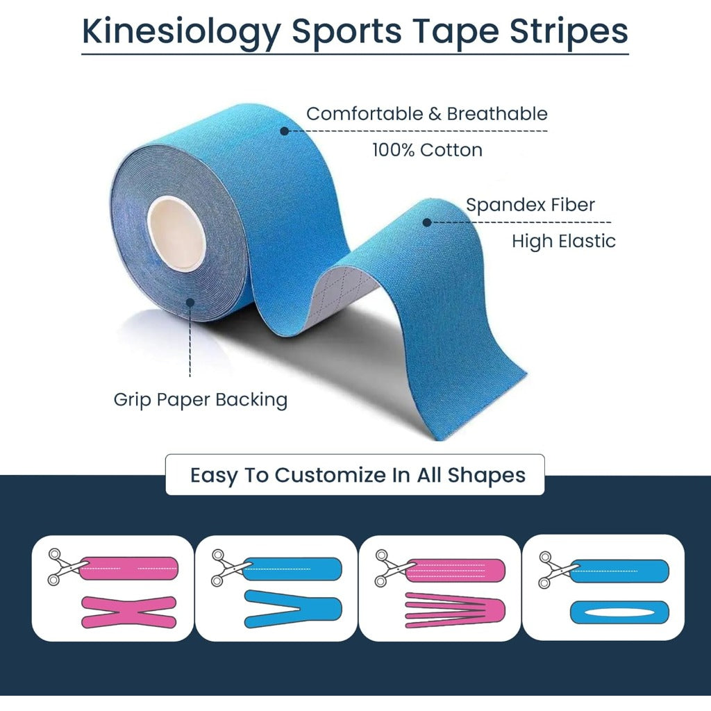 Rugistic Kinesiology Tape - 3 Pack 5cm x 5m Sports Physio Muscle Joint Support - Latex-Free Breathable Cotton Elastic Tape - Damaged Box