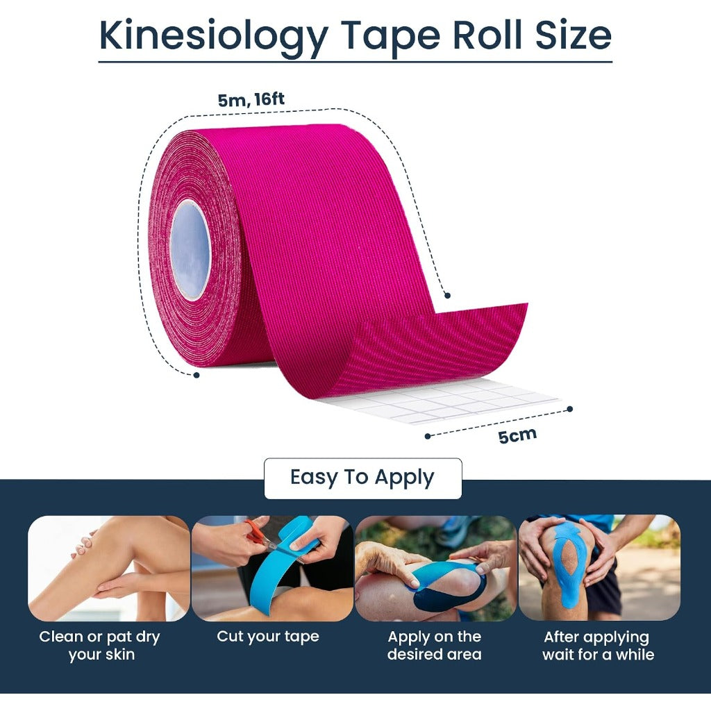 Rugistic Kinesiology Tape - 3 Pack 5cm x 5m Sports Physio Muscle Joint Support - Latex-Free Breathable Cotton Elastic Tape - Damaged Box