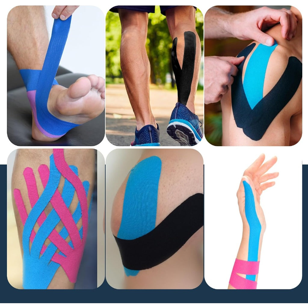 Rugistic Kinesiology Tape - 3 Pack 5cm x 5m Sports Physio Muscle Joint Support - Latex-Free Breathable Cotton Elastic Tape - Damaged Box