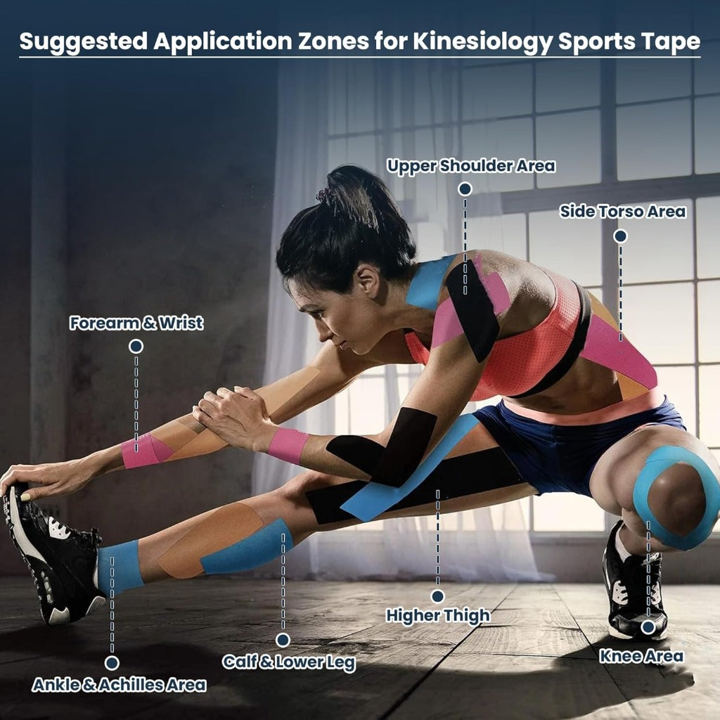 Rugistic Kinesiology Tape - 3 Pack 5cm x 5m Sports Physio Muscle Joint Support - Latex-Free Breathable Cotton Elastic Tape - Damaged Box