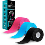 Rugistic Kinesiology Tape - 3 Pack 5cm x 5m Sports Physio Muscle Joint Support - Latex-Free Breathable Cotton Elastic Tape - Damaged Box