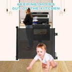 Rainberg Retractable Stair Gate - 150cm Wide, 80cm Tall, Black - Baby Pet Safety Barrier, One Hand Operated Child Gate - Very Good