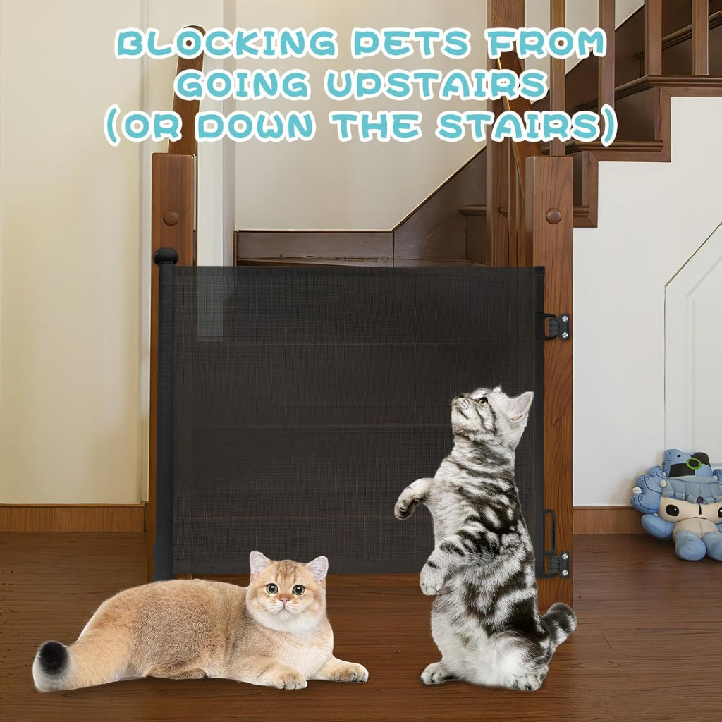 Rainberg Retractable Stair Gate - 150cm Wide, 80cm Tall, Black - Baby Pet Safety Barrier, One Hand Operated Child Gate - Very Good