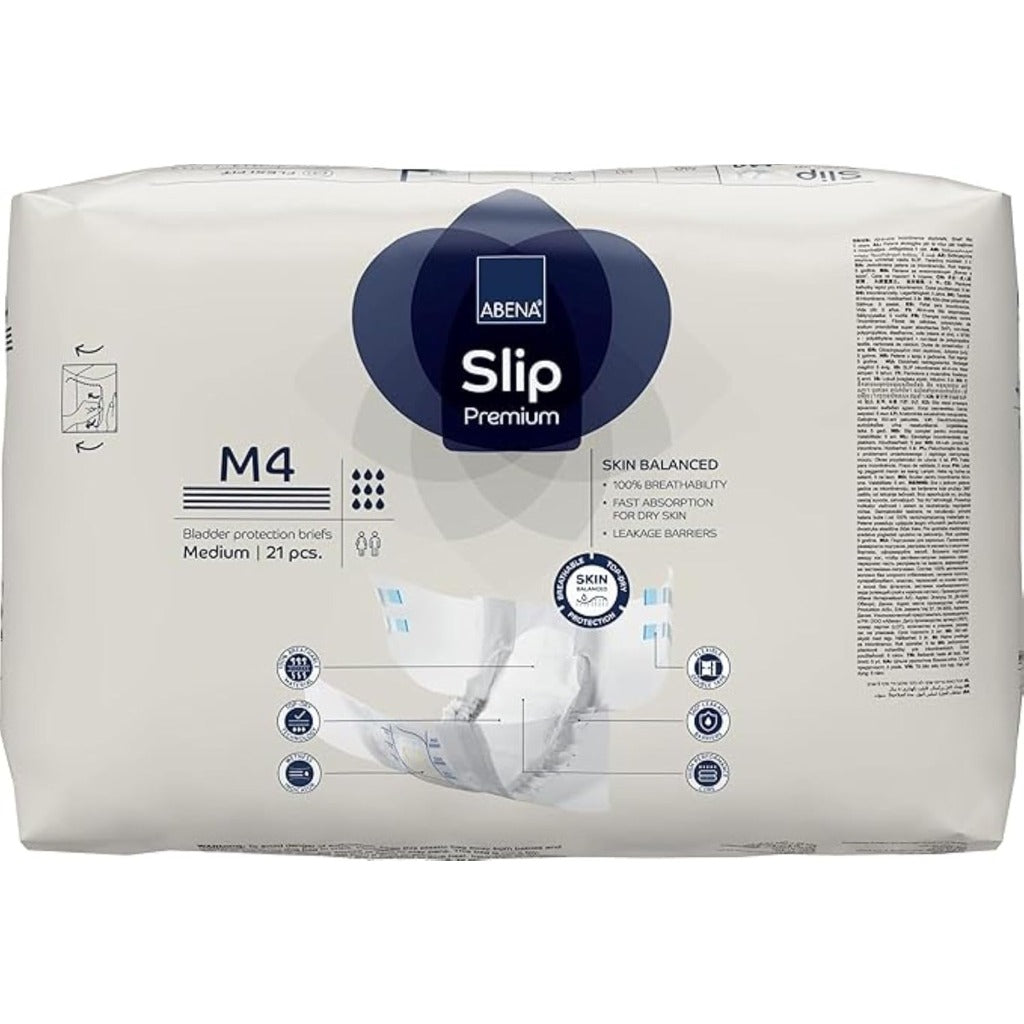 ABENA Slip Premium All-In-One Incontinence Pads - Medium 4, 70-110cm, 3600ml Absorbency, 4x 21 Pack, Eco-Labelled - Damaged Box