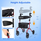 ERVOVTE Rollator Walker with Seat - Mobility Walking Aid - Aluminum Frame - 13lb Lightweight Folding - 8" Big Wheels All Terrain - New