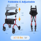 ERVOVTE Rollator Walker with Seat - Mobility Walking Aid - Aluminum Frame - 13lb Lightweight Folding - 8" Big Wheels All Terrain - New