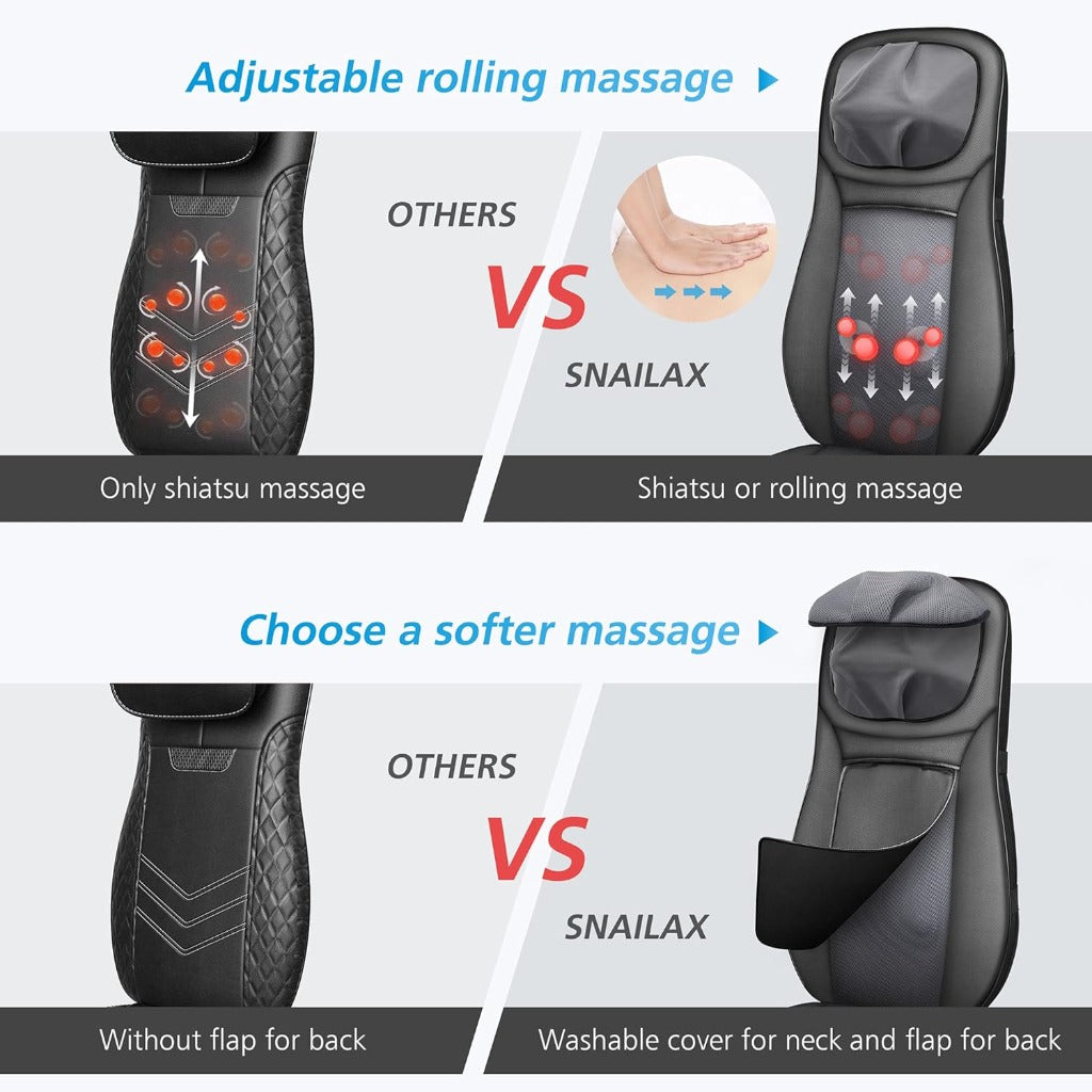 Snailax Back Massager with Heat, Deep Tissue Kneading Full Body Massage Chair, Upgraded Electric Massager for Back and Neck, Office, Home Use, Gifts for Man, Wemen - New