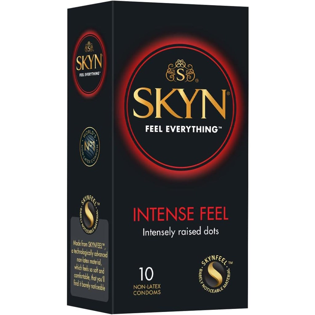 SKYN Intense Feel Condoms - 10 Pack - Non-Latex, Lubricated, Dotted Texture for Enhanced Sensation - New - BBE 05/2028