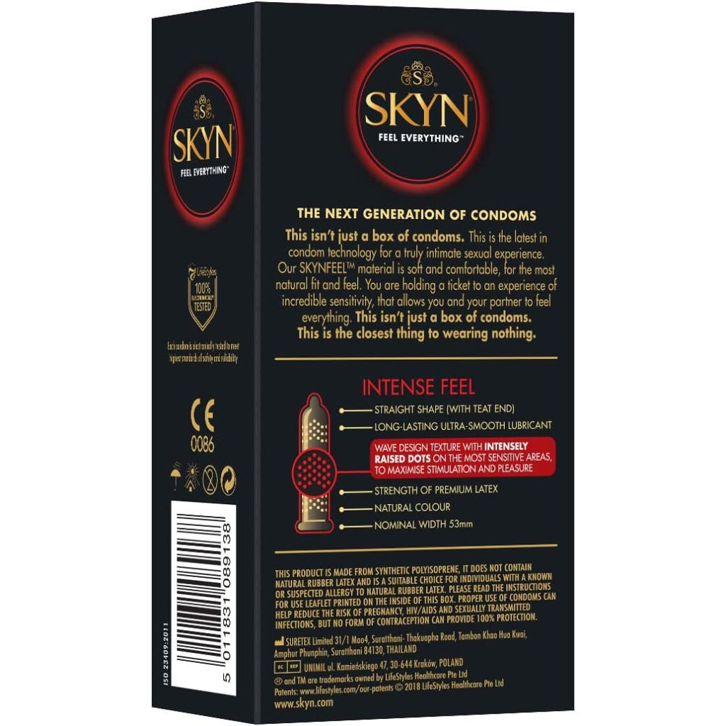 SKYN Intense Feel Condoms - 10 Pack - Non-Latex, Lubricated, Dotted Texture for Enhanced Sensation - New - BBE 05/2028