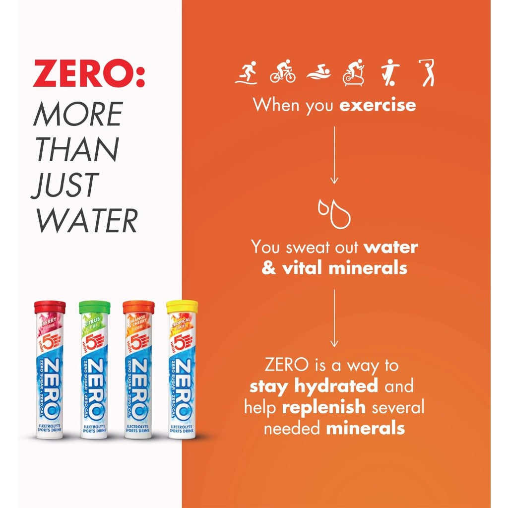 HIGH5 Zero Electrolyte Tablets - Hydration Tablets with Vitamin C - Tropical - 160 Tablets - 8 x 20 Pack - Sugar Free - Very Good - BBE 08/2027