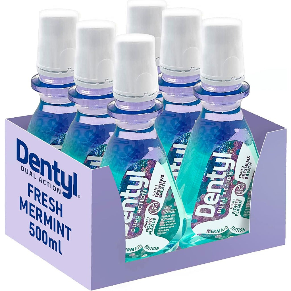 Dentyl Dual Action CPC Mouthwash - Alcohol Free - Fresh Mer-Mint - 12hr Fresh Breath - Total Care - 6x 500ml Pack - Damaged Box - BBE 02/2028
