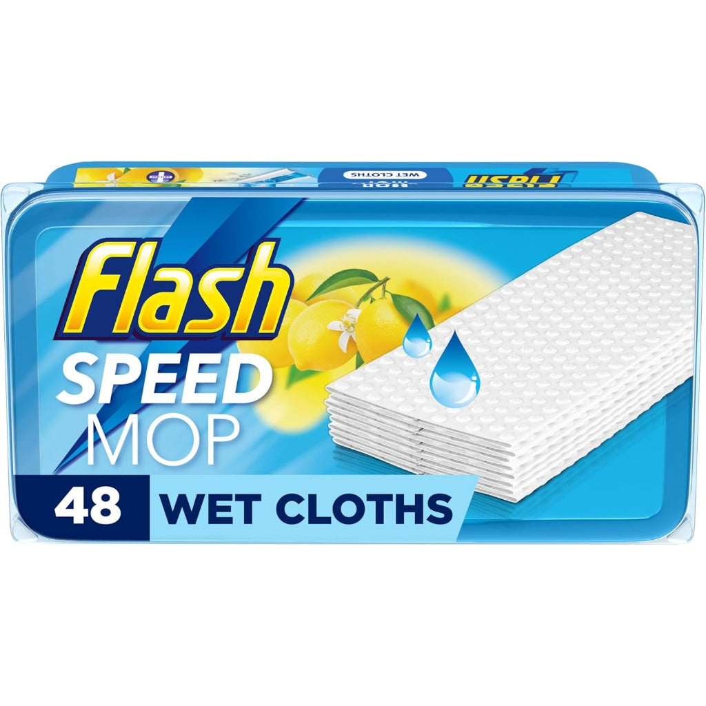 Flash Speedmop Wet Mop Floor Cleaner Refill Wipes - Lemon Scented Pads - 48 Count (2x24) for Speed Mop System - Damaged Box