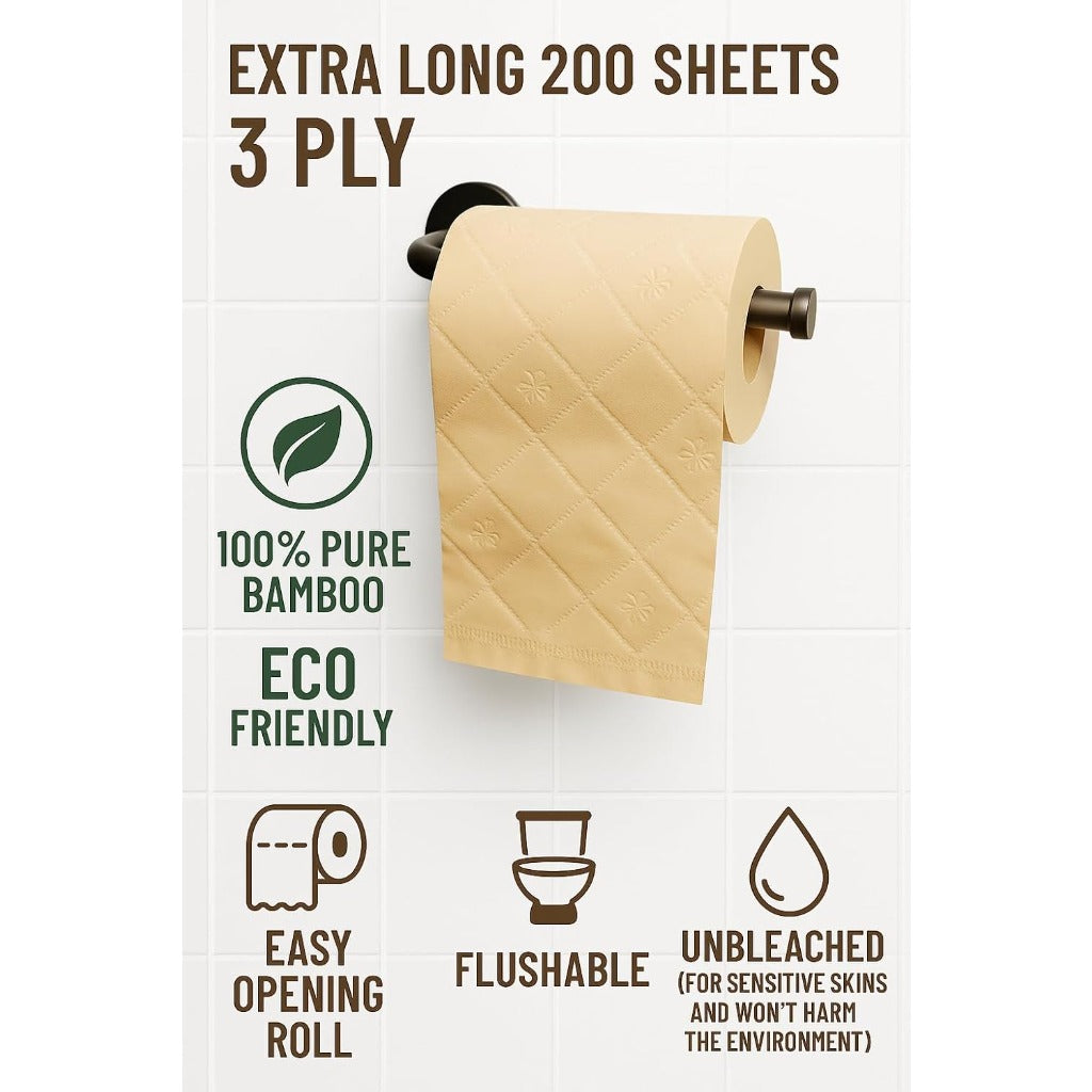 Pure Boo Unbleached Bamboo Toilet Paper 24 Pack - 3-Ply 200 Sheets Eco-Friendly Soft Strong - Damaged Box