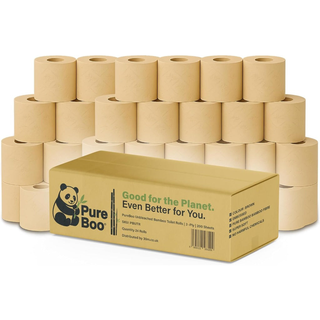 Pure Boo Unbleached Bamboo Toilet Paper 24 Pack - 3-Ply 200 Sheets Eco-Friendly Soft Strong - Damaged Box