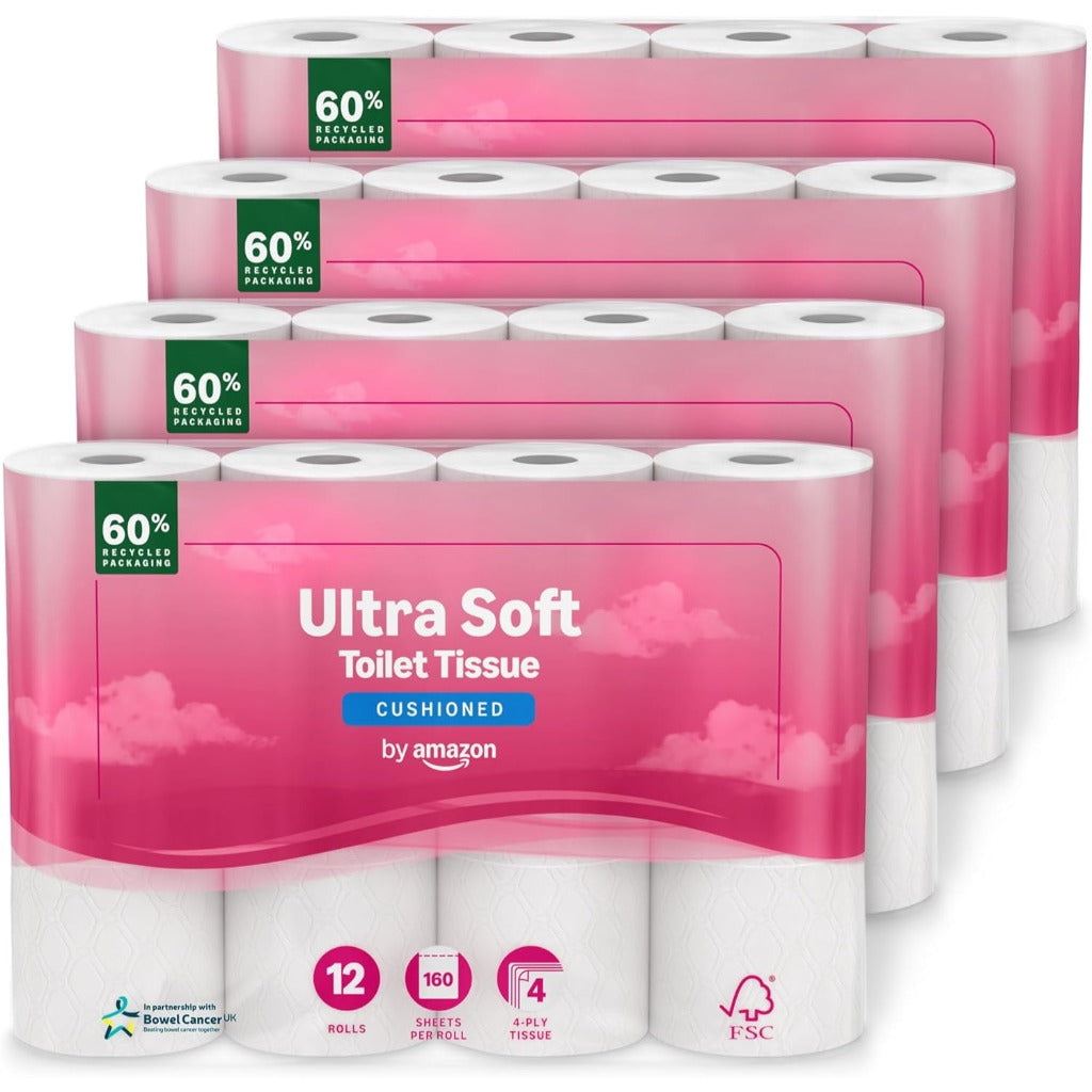 by Amazon Ultra Soft Toilet Tissue - 4-Ply - 48 Rolls (4x12) - 160 Sheets - FSC Certified Toilet Paper - Damaged Box