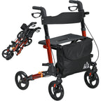 HOMCOM Rollator Walker with Seat Compact Quick Folding 8" Wheels Red - Damaged Box