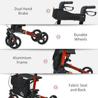 HOMCOM Rollator Walker with Seat Compact Quick Folding 8" Wheels Red - Damaged Box
