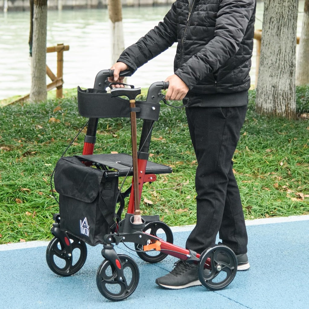 HOMCOM Rollator Walker with Seat Compact Quick Folding 8" Wheels Red - Damaged Box