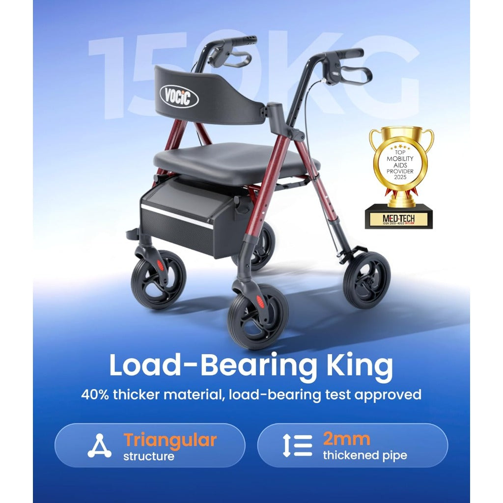 VOCIC Rollator Walker with Seat - Lightweight Foldable Walking Aid - Mobility Support - Max 150kg Capacity - Damaged Box