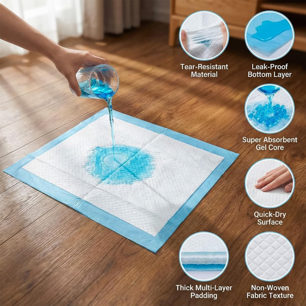 PET'S HUB Dog & Puppy Training Pads - 100 Pack - Super Absorbent, Leak-Proof, Heavy Duty, Anti-Slip Pee Mats 56x56cm - Damaged Box