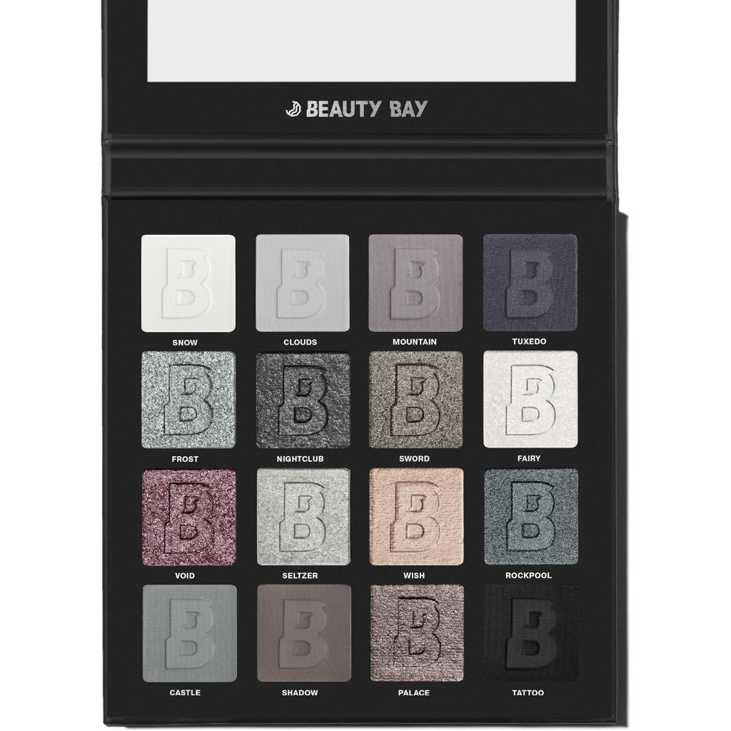 BEAUTY BAY Smoky 16 Colour Eyeshadow Palette - White Grey Navy Silver Black - Matte Shimmer Finishes - 16 x 1.4g - Damaged Box