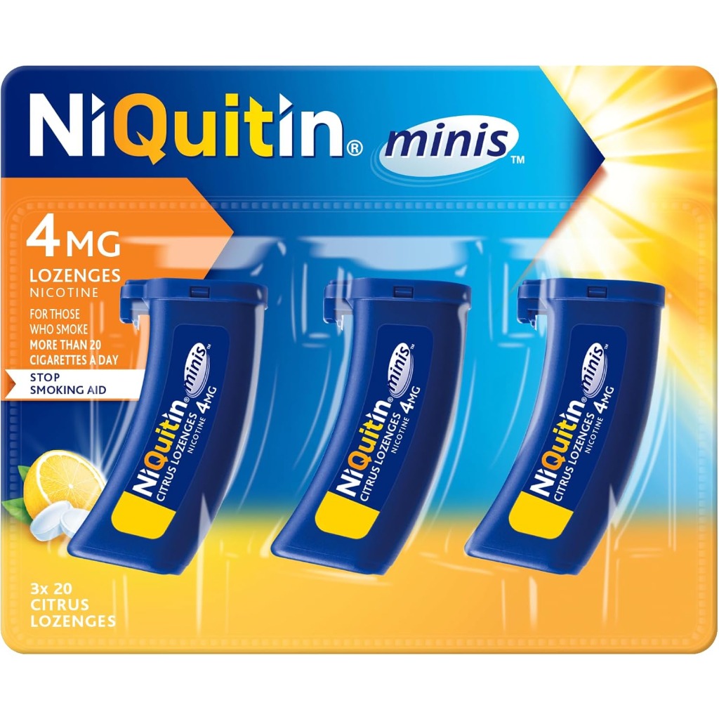 NiQuitin 4mg Minis Citrus Lozenges - 3x20 Pack - Nicotine Oral Stop Smoking Aid - Craving Relief - Damaged Box - BBE 03/2027