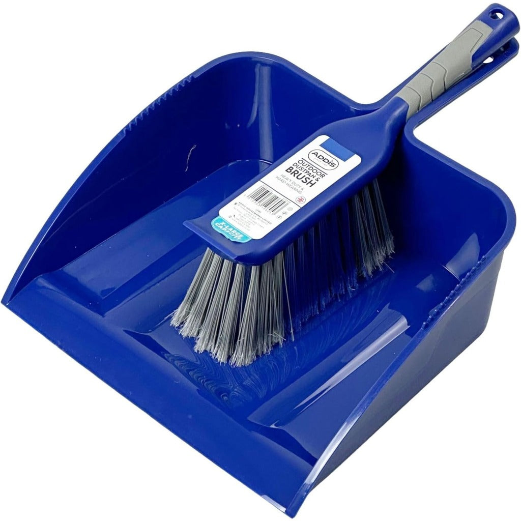 Addis Outdoor Dustpan & Brush Set - Heavy Duty Yard Sweeper - Stiff Bristle Brush, Large Dustpan for Patio, Garden, Driveway Cleaning - New